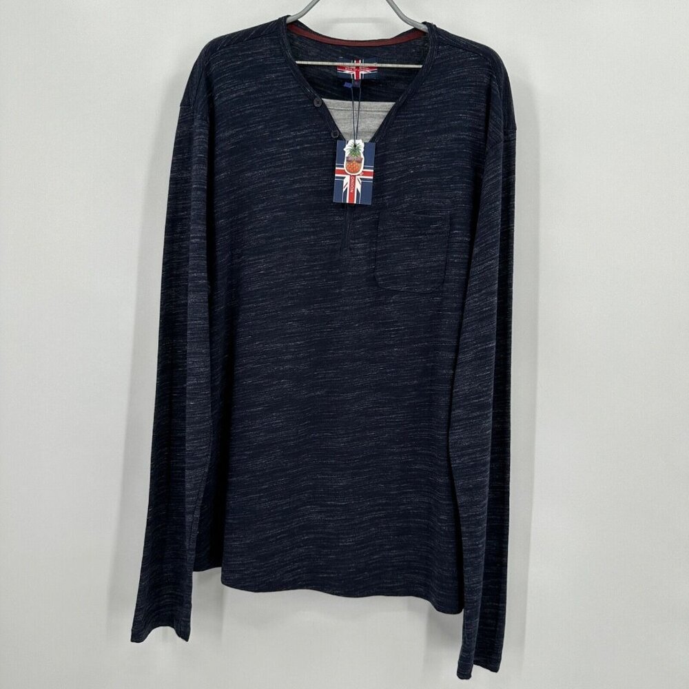 Soul of London Men's Long Sleeve Heathered Henley Shirt sz XL Navy Blue NWT